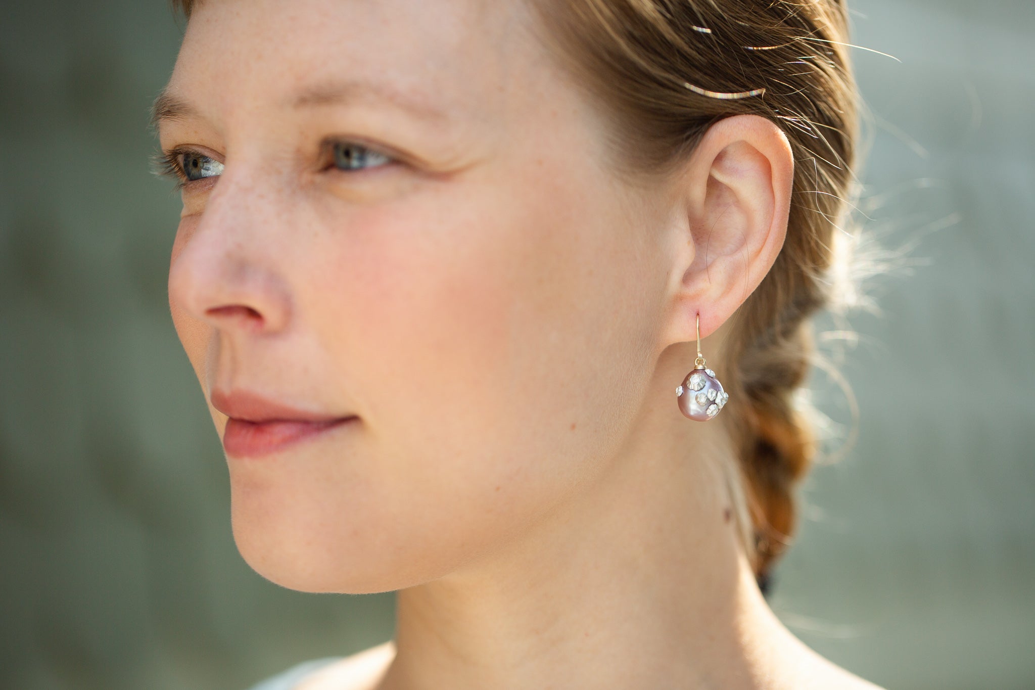 Seabed Pearl Ruthie B. Earrings with Barnacles