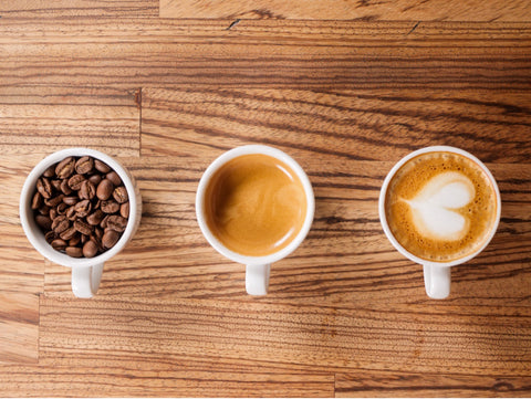 3 cups - starting from the left. Beans, Espresso Shot, Latte Art