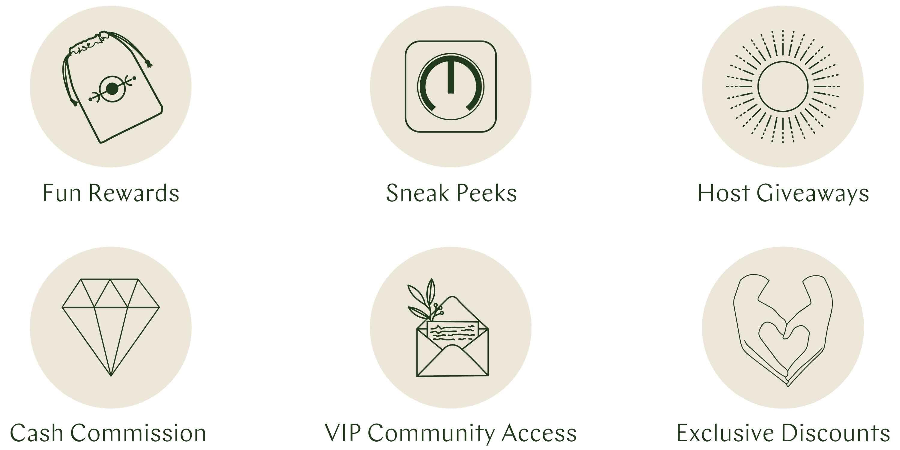 Mantra Ambassador Rewards: fun rewards, sneak peeks, cash commission, host giveaways, VIP community access, and exclusive discounts to products