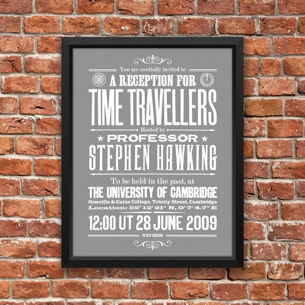 stephen hawking time travel party invitation card