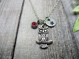 Owl Necklace W/ Birthstone Initial Necklace Personalized  Gifts For Her Owl Lovers Gifts