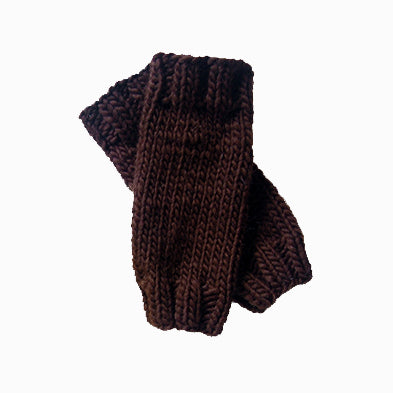 Knitted Fingerless Mitts, Chocolate, Dark Brown, Handmade - Tanya Madoff