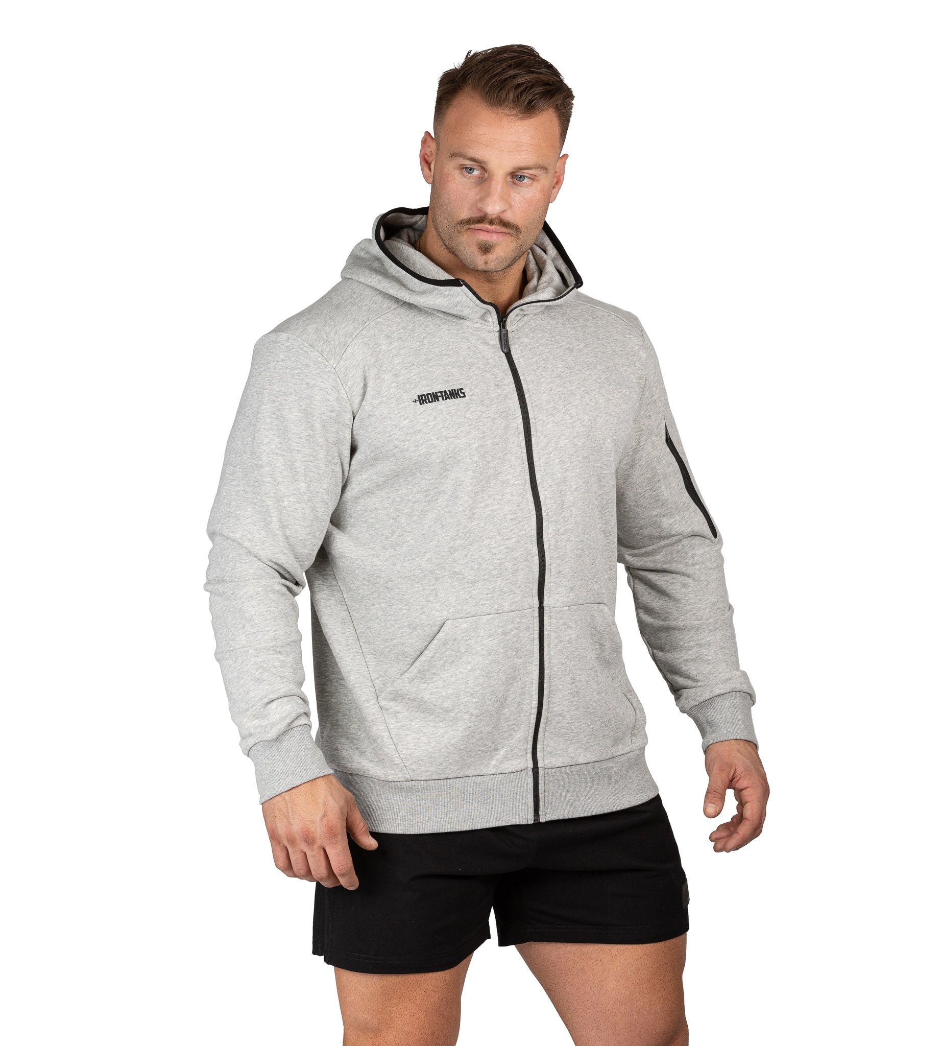 Mens Hoodie Grey Workout Training Bodybuilding Jumper | Iron Tanks