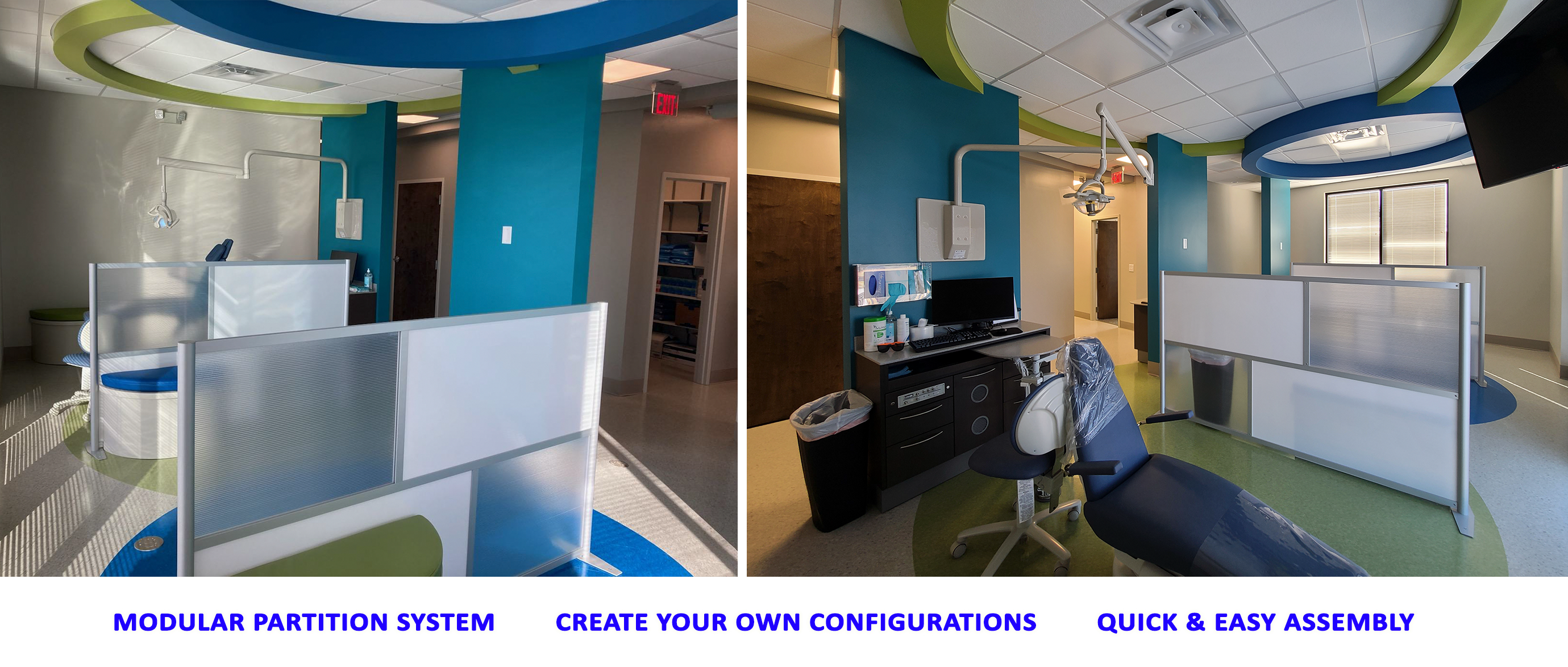 Healthcare Partitions. Modular partition system for healthcare facilities, dental offices, orthodontist, medical screen partitions , 