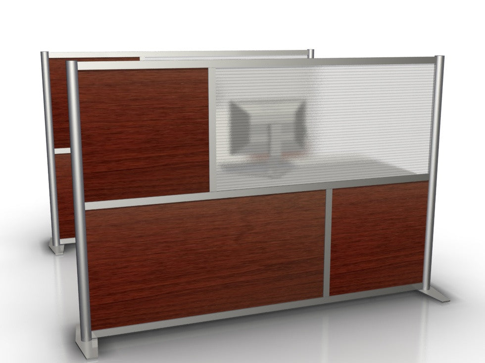 75 W X 51 H Office Partition Cherry Wood Grain Translucent Panel