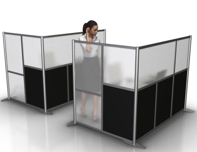L Shaped Office Partition 75 X 51 X 58 High Black And Translucent