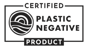 Official seal for Certified Plastic Negative Product. The seal has a black & white graphic of a setting sun and ocean waves inside a circle.