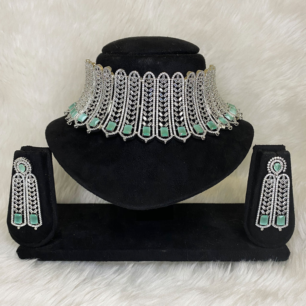 Bridal Jewelry Set Indian Jewelry American Diamonds Emerald 