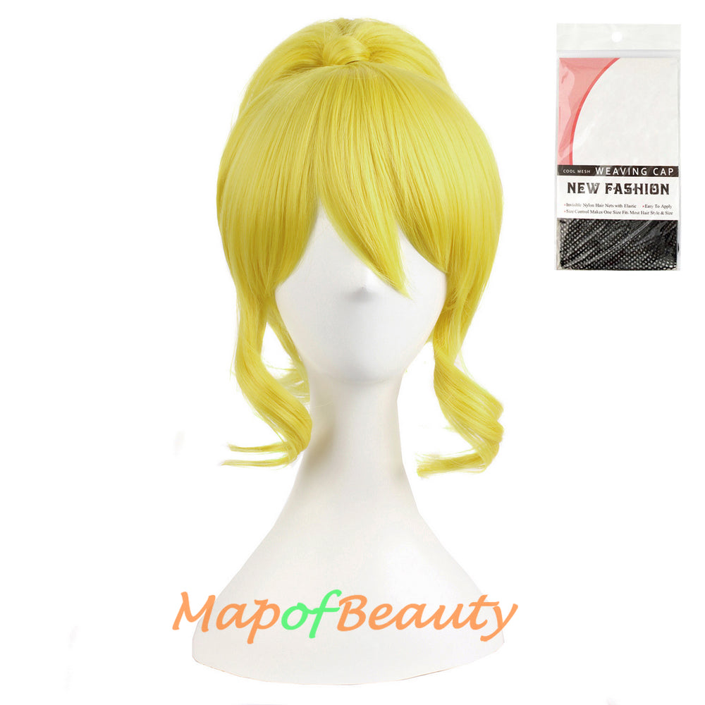 short yellow curly wig