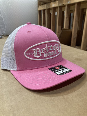 Trucker Hat, Snap Back, White and Pink – Detroit Muscle