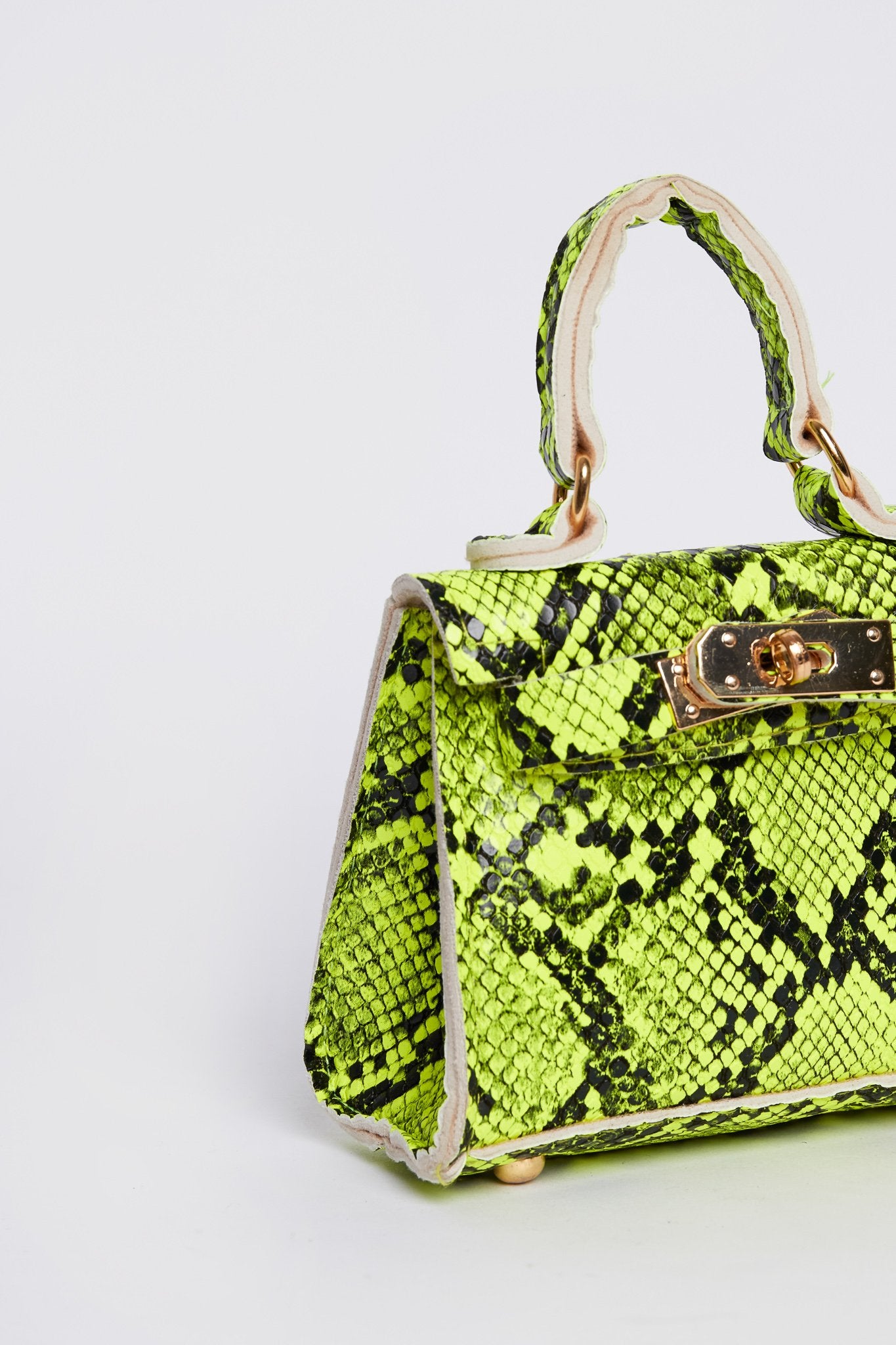 neon green snake print bag