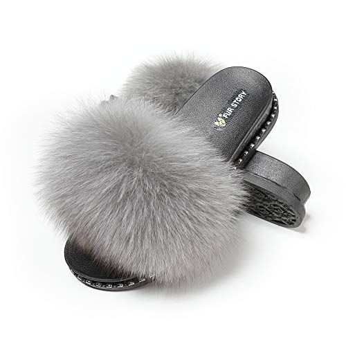 Fox Fur Slides Furry Slide Sandal 