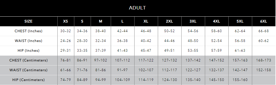 Clima Tee Size Chart