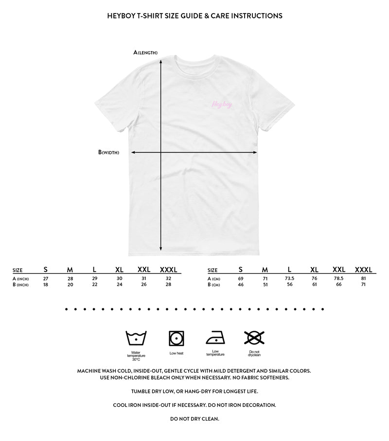 Heyboy Gay Tshirt size and care
