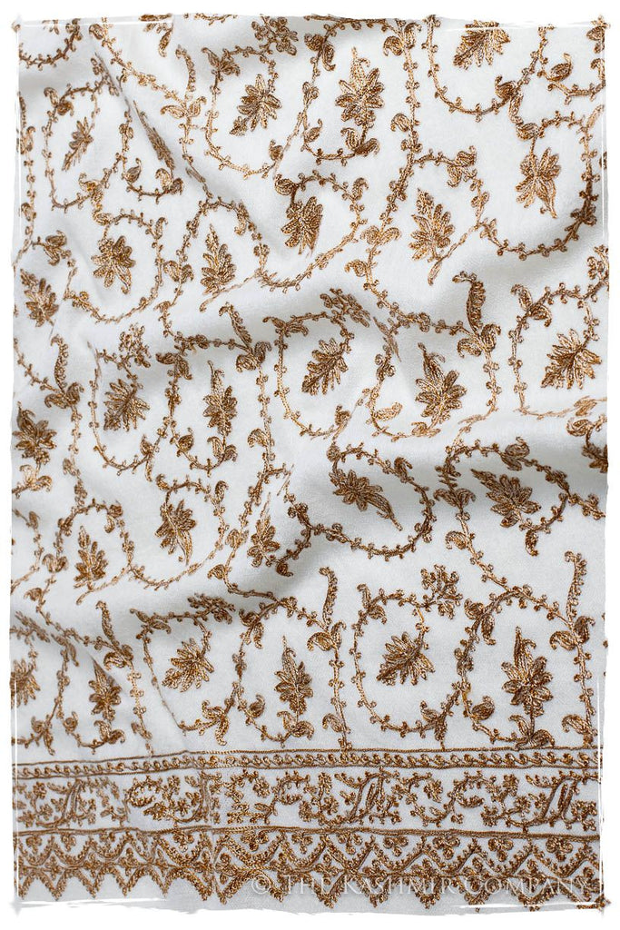 The Sophistiqué Gold Ivoire Jardin Shawl — Seasons by The Kashmir Company