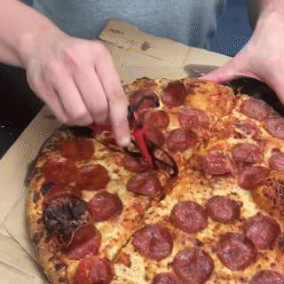 fiets pizza snijder gif video