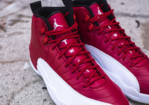 gym red and white jordan 12