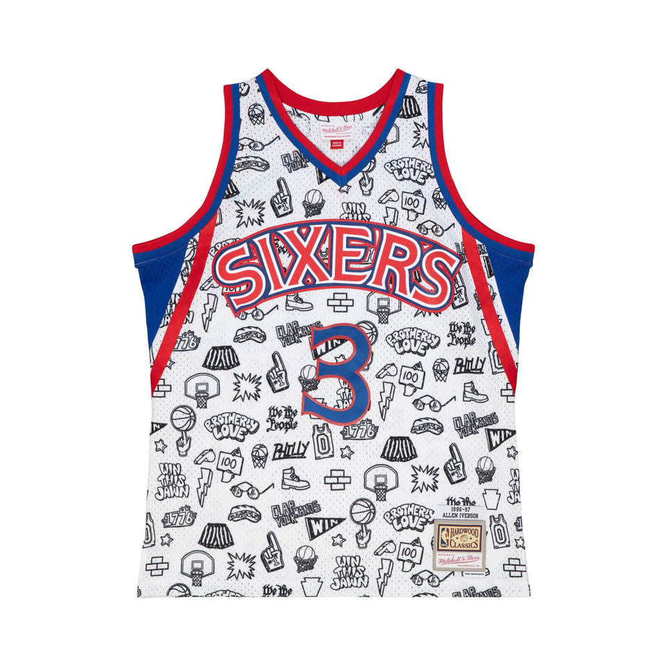 Women's Mitchell & Ness Allen Iverson White Philadelphia 76ers 2000 Doodle Swingman Jersey