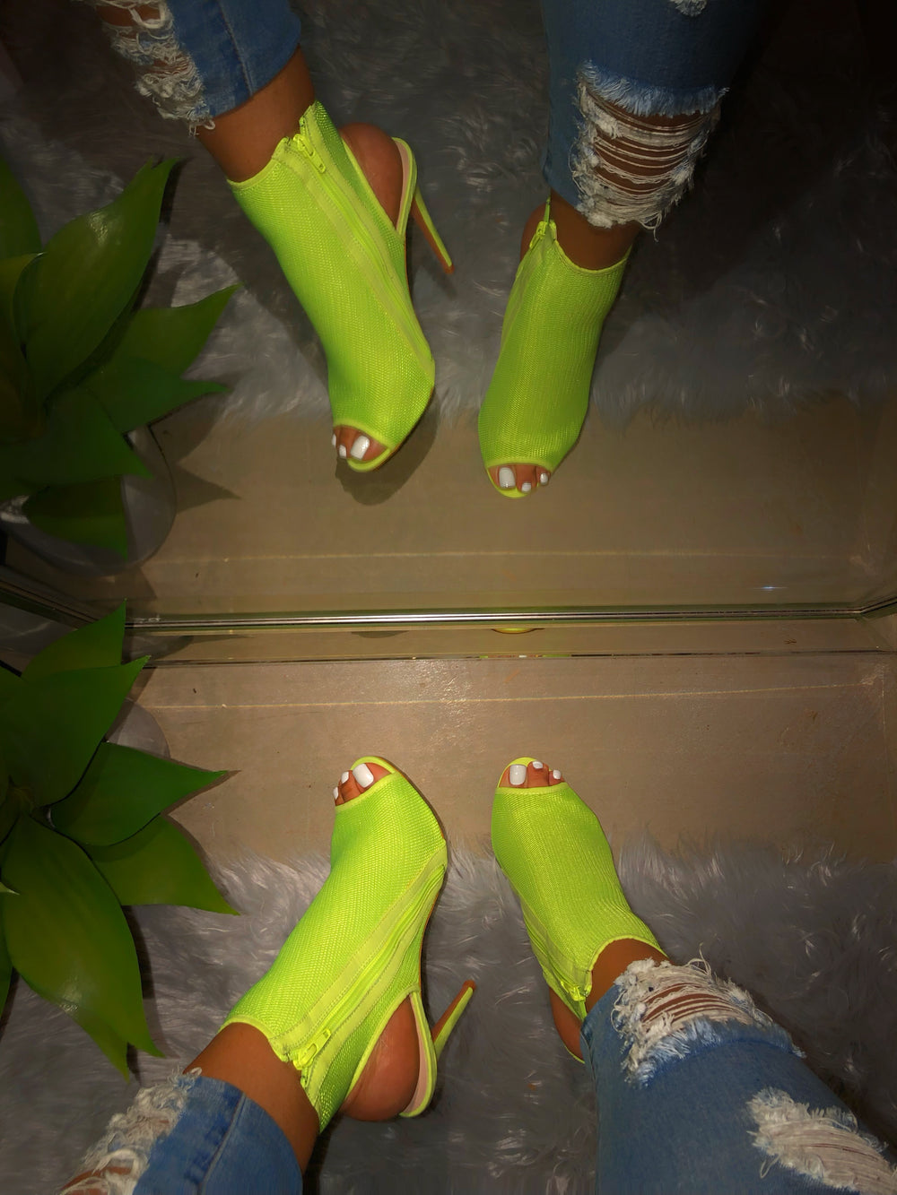 Pennie Open Toe Booties - Lime Yellow 