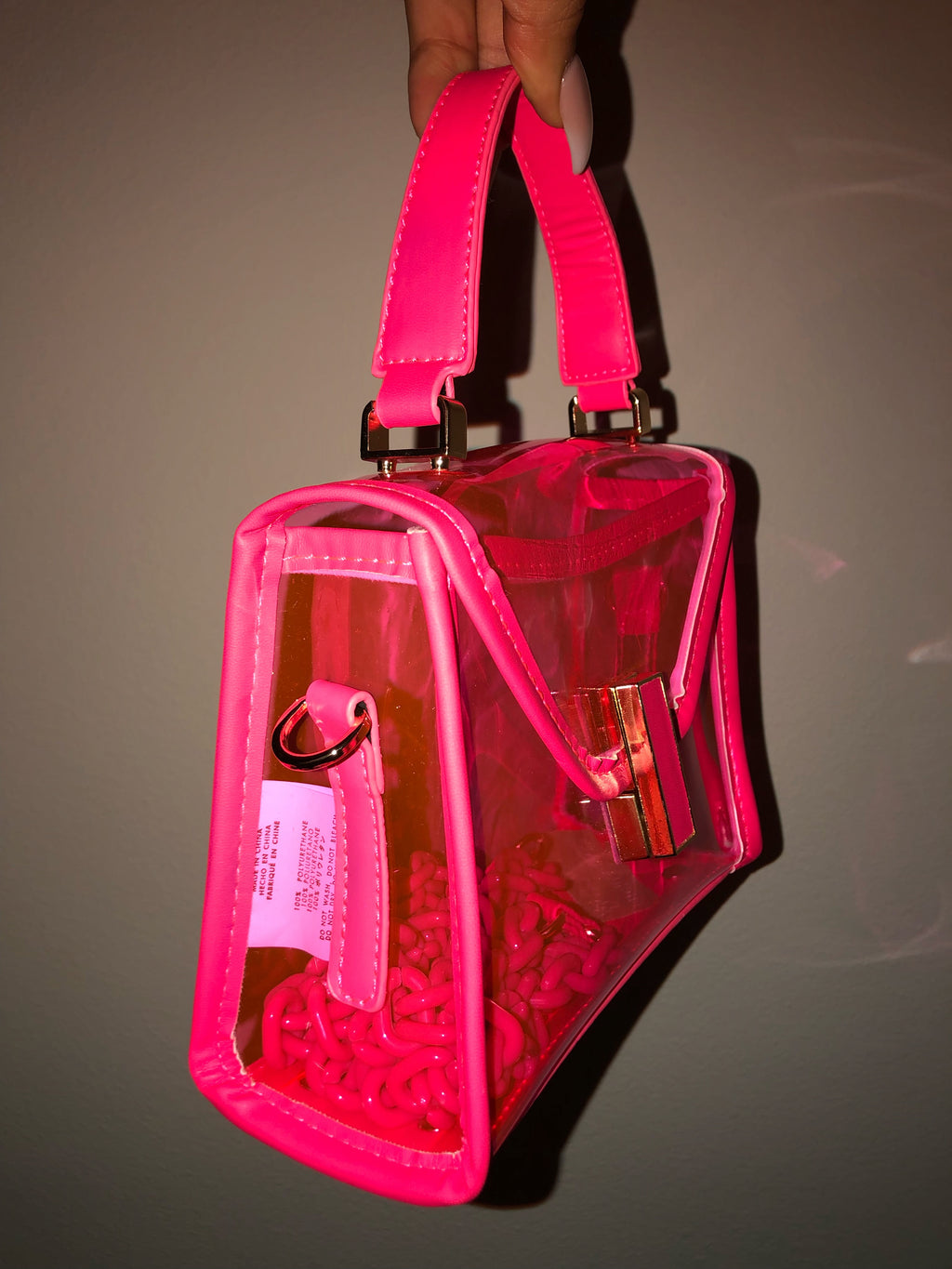 hot pink clear bag