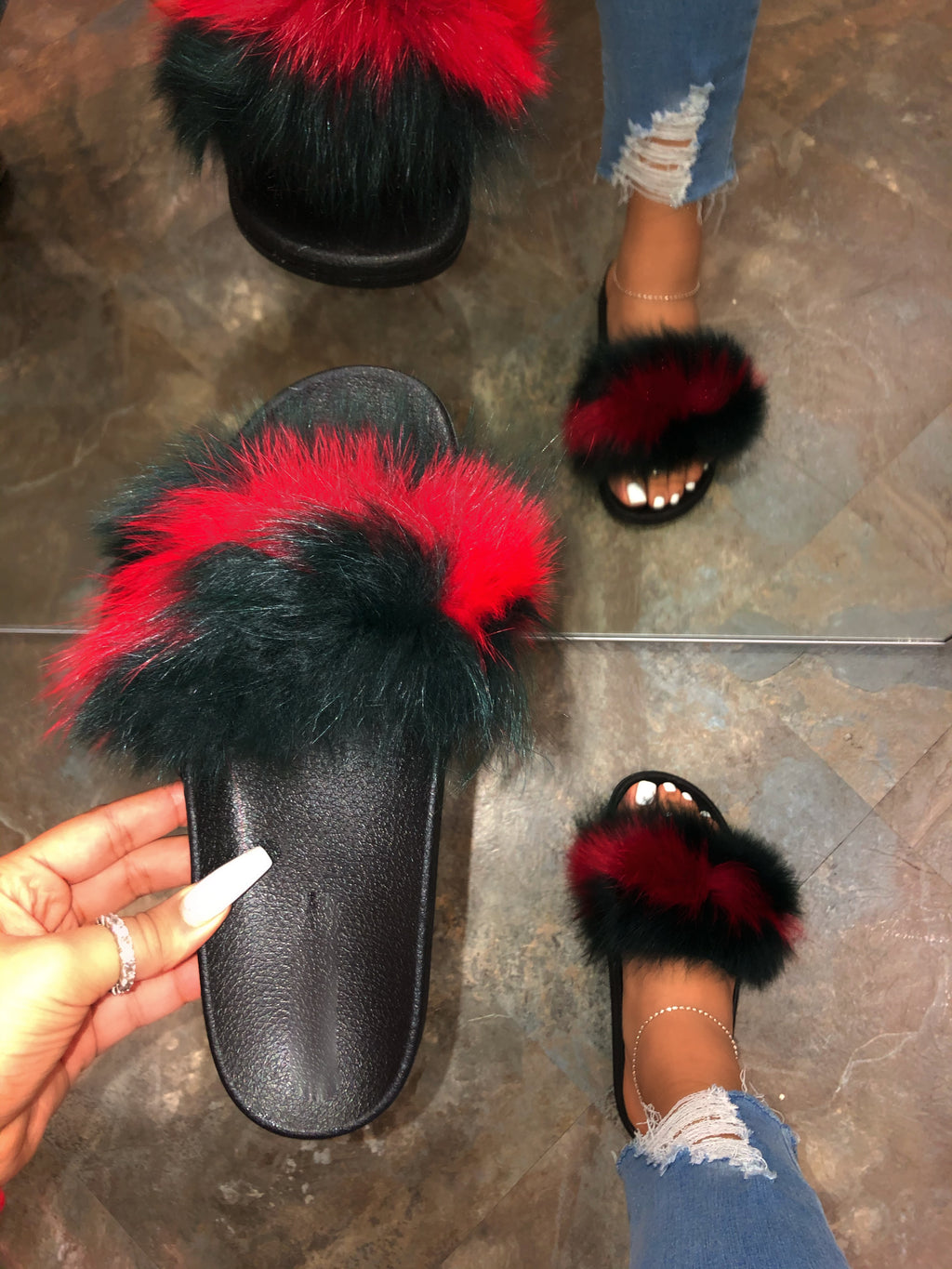 gucci inspired fur slides