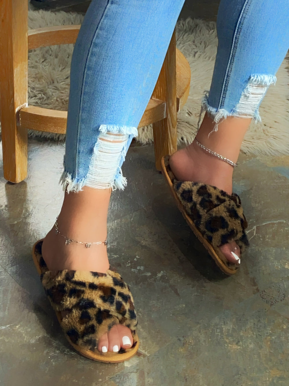 leopard criss cross slippers