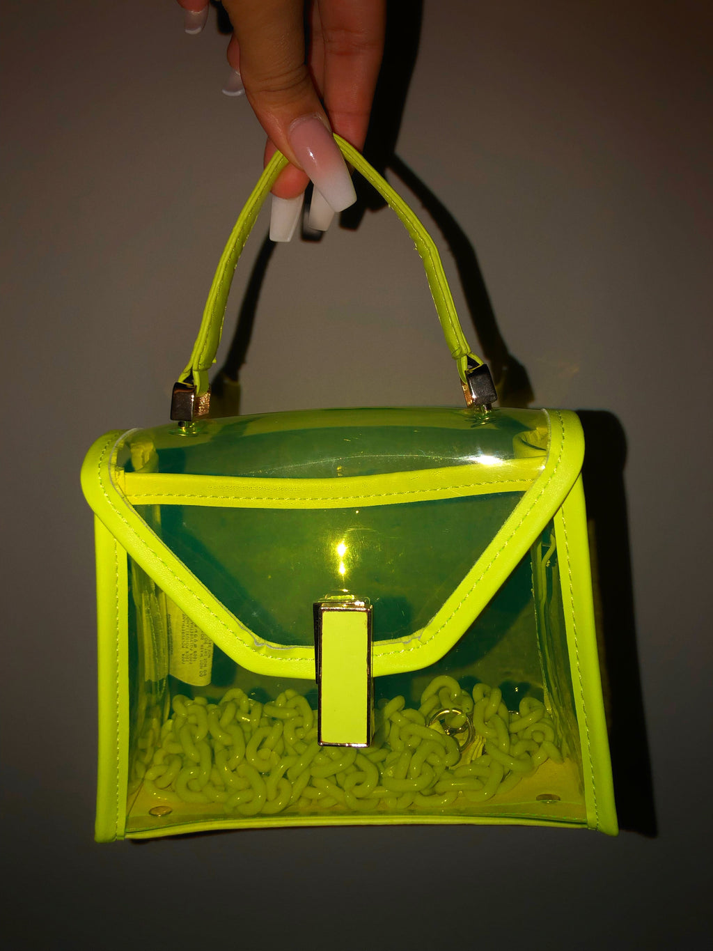 neon green clear bag