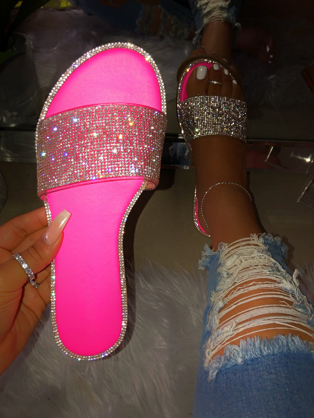 neon pink wedges