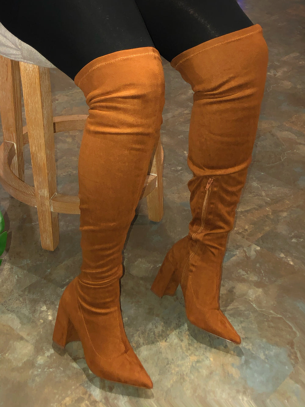 thigh high tan suede boots