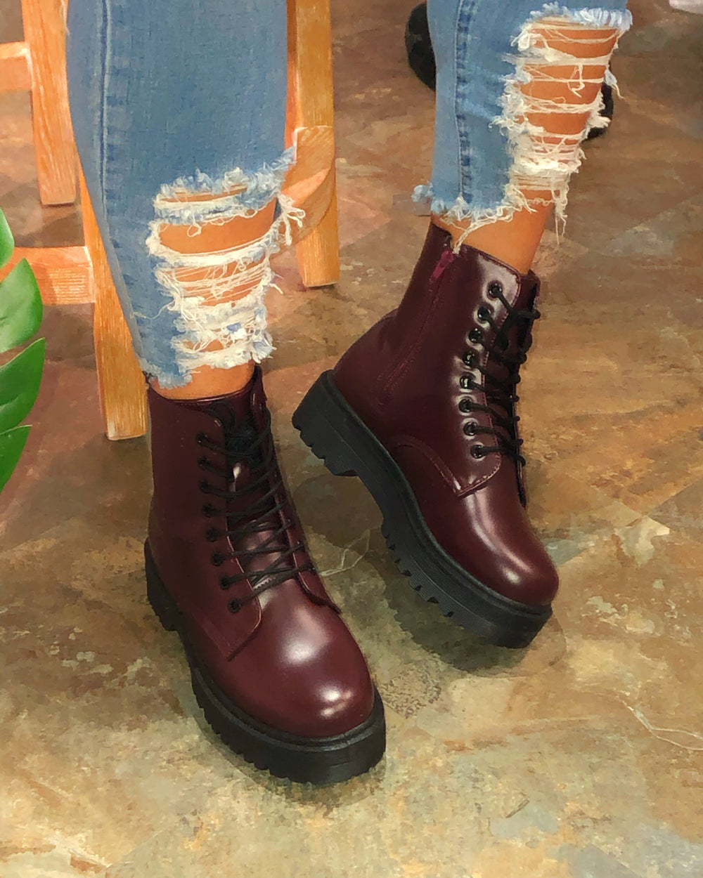 burgundy combat boots