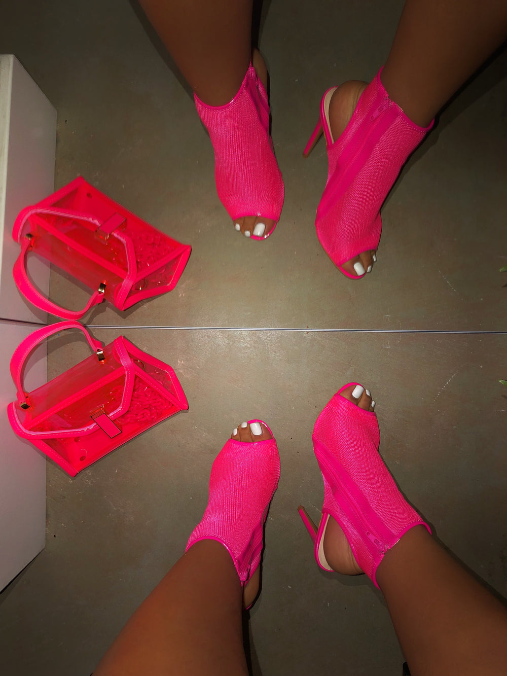 Pennie Open Toe Booties - Neon Pink 