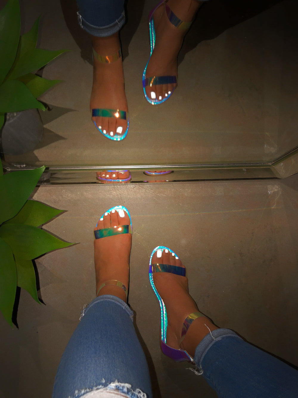 holographic clear sandals