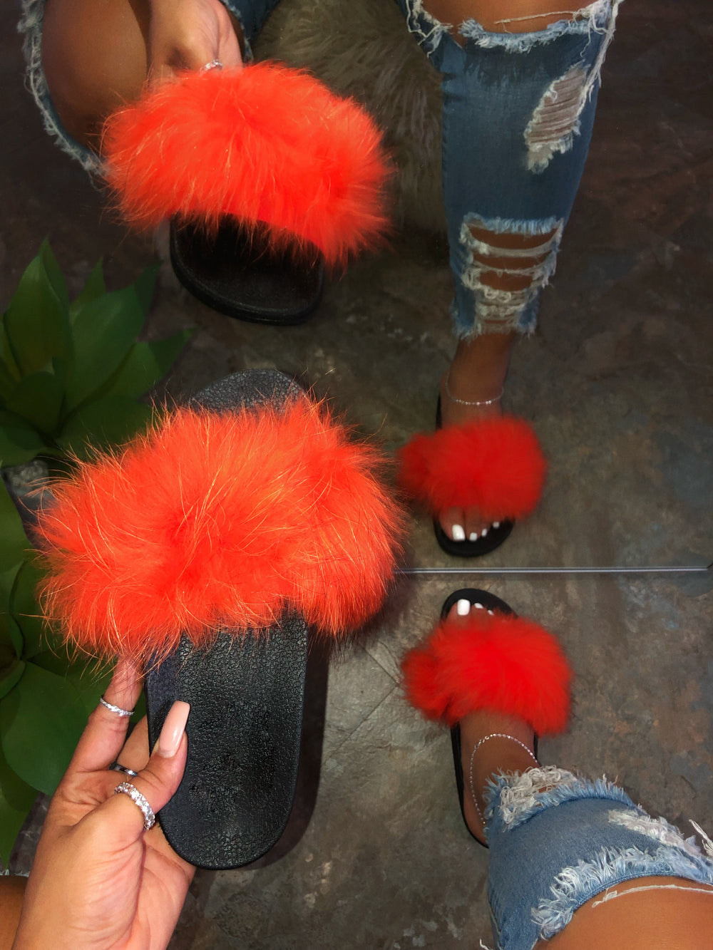 orange fluffy slides