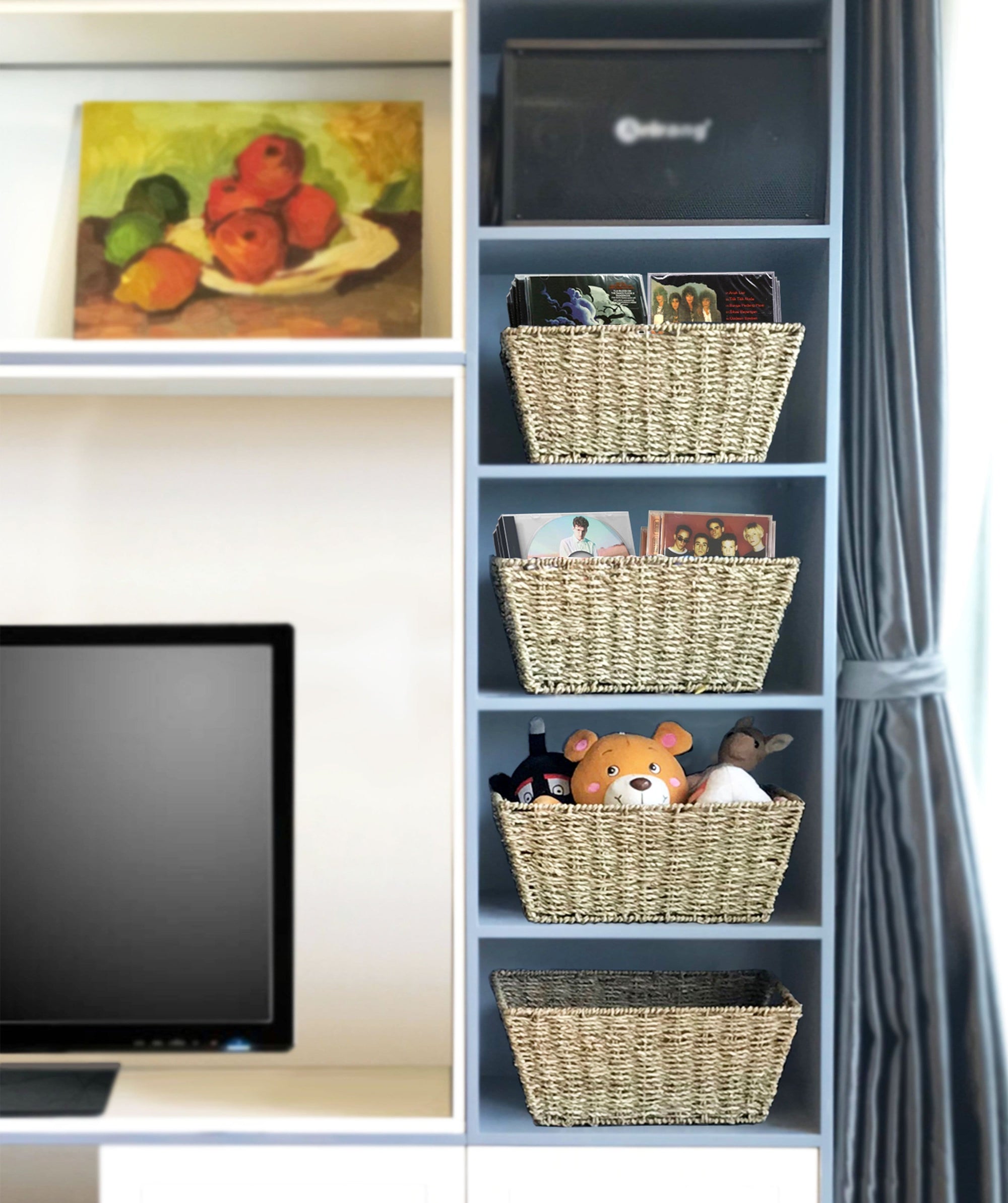 Wicker Trapezoid Storage Baskets Shelving Bin Closet Organizer