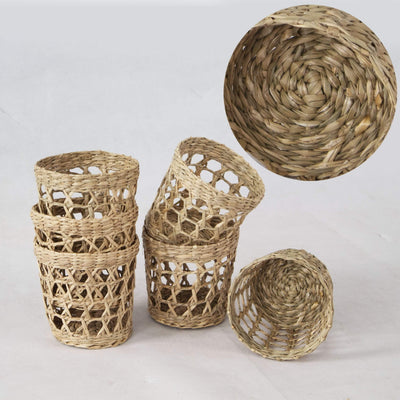 Made Terra Set of 6 Pack Wicker Woven Cup Holders Heat Resistant Hand Woven Drink Glass Cup Holder Chic Rustic Countryside Dining Table Kitchen Decor