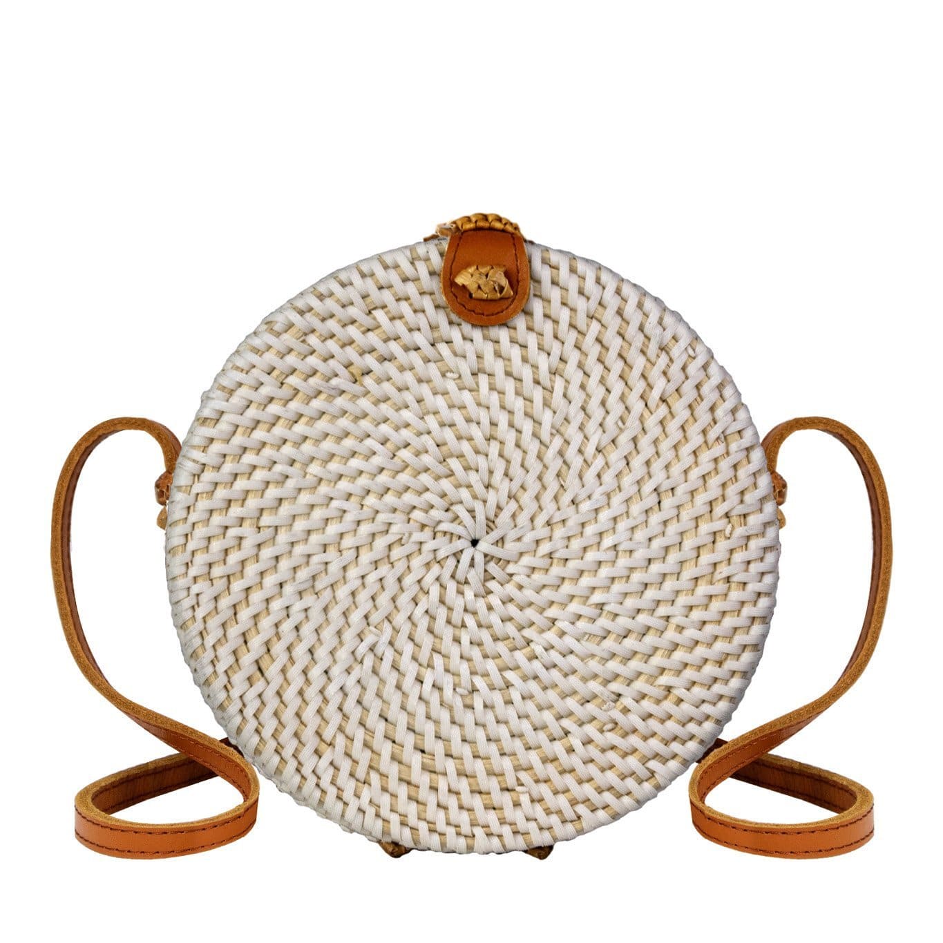 White Round Rattan Bag | 9-Inch Woven Straw Crossbody Wicker Purse for - Made Terra