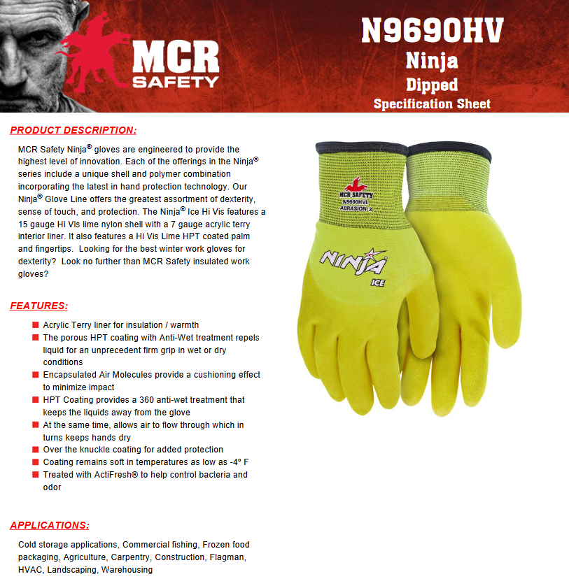 MCR Safety, Memphis Glove Ninja Ice Hi-Vis Insulated Winter Work Glove —  BHP Safety Products