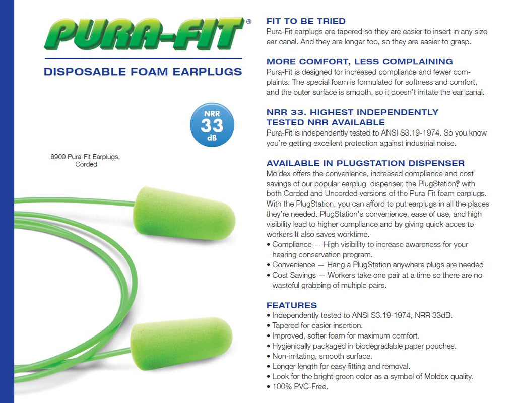 Pura-Fit® Foam Earplugs  NRR 33 Hearing Protection from Moldex