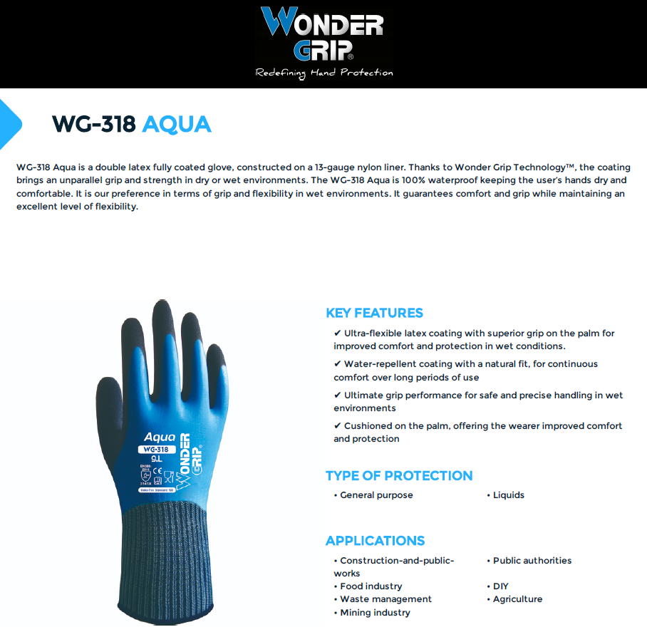 Wonder Grip Wg318m Medium Double Dipped Latex Coated Gloves