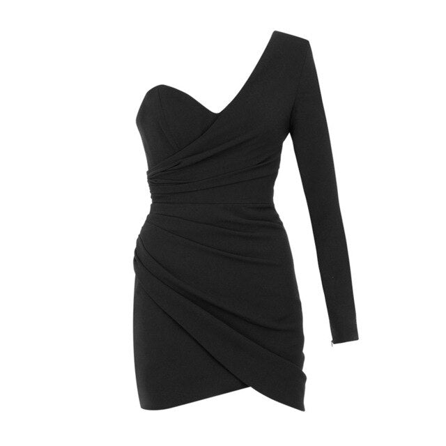 BLACK ONE SLEEVE BODYCON DRESS – MUSSECCO