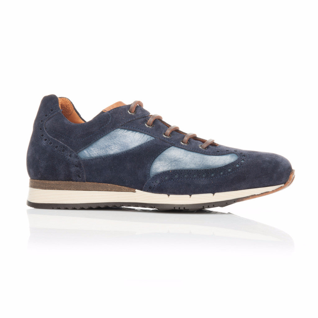 Navy Suede and Azzurro Nubuck Trainer – L'bardi