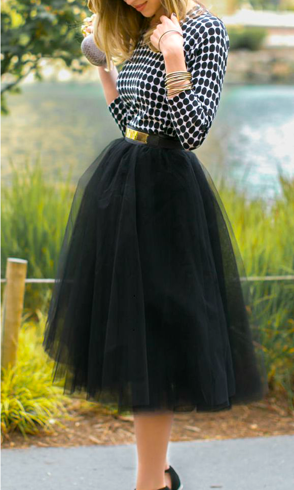 black tulle midi skirt