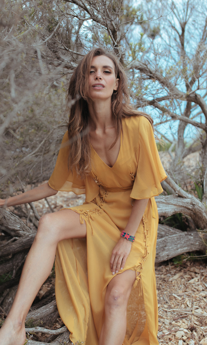 boho mustard yellow dress