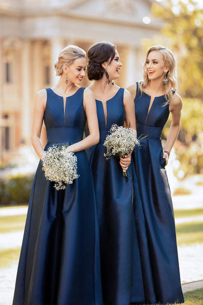 navy a line bridesmaid dress