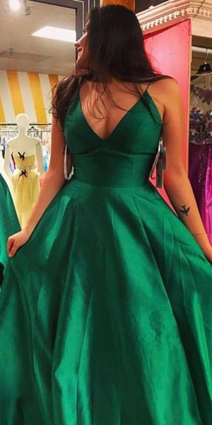 green satin evening dress