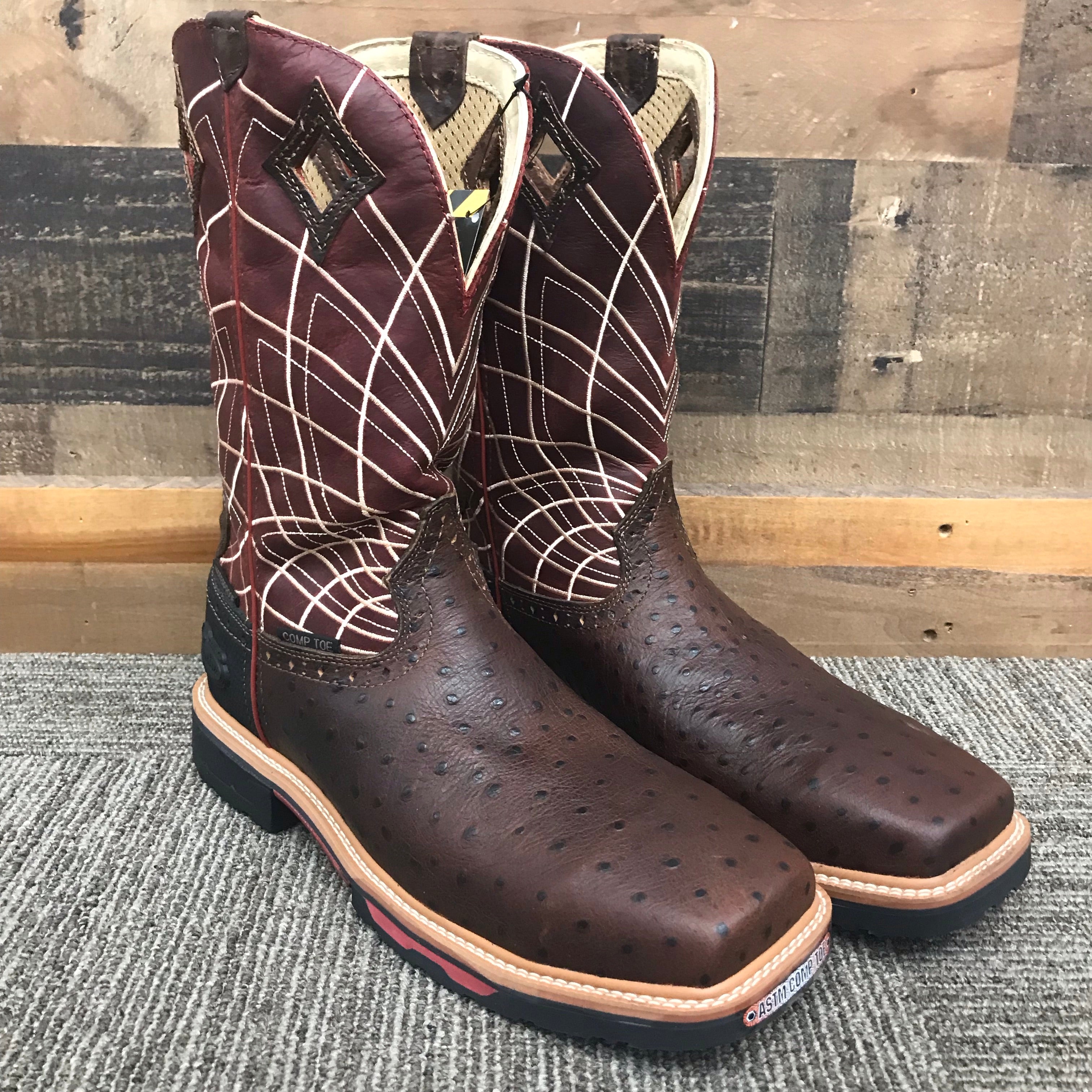 justin ostrich work boots