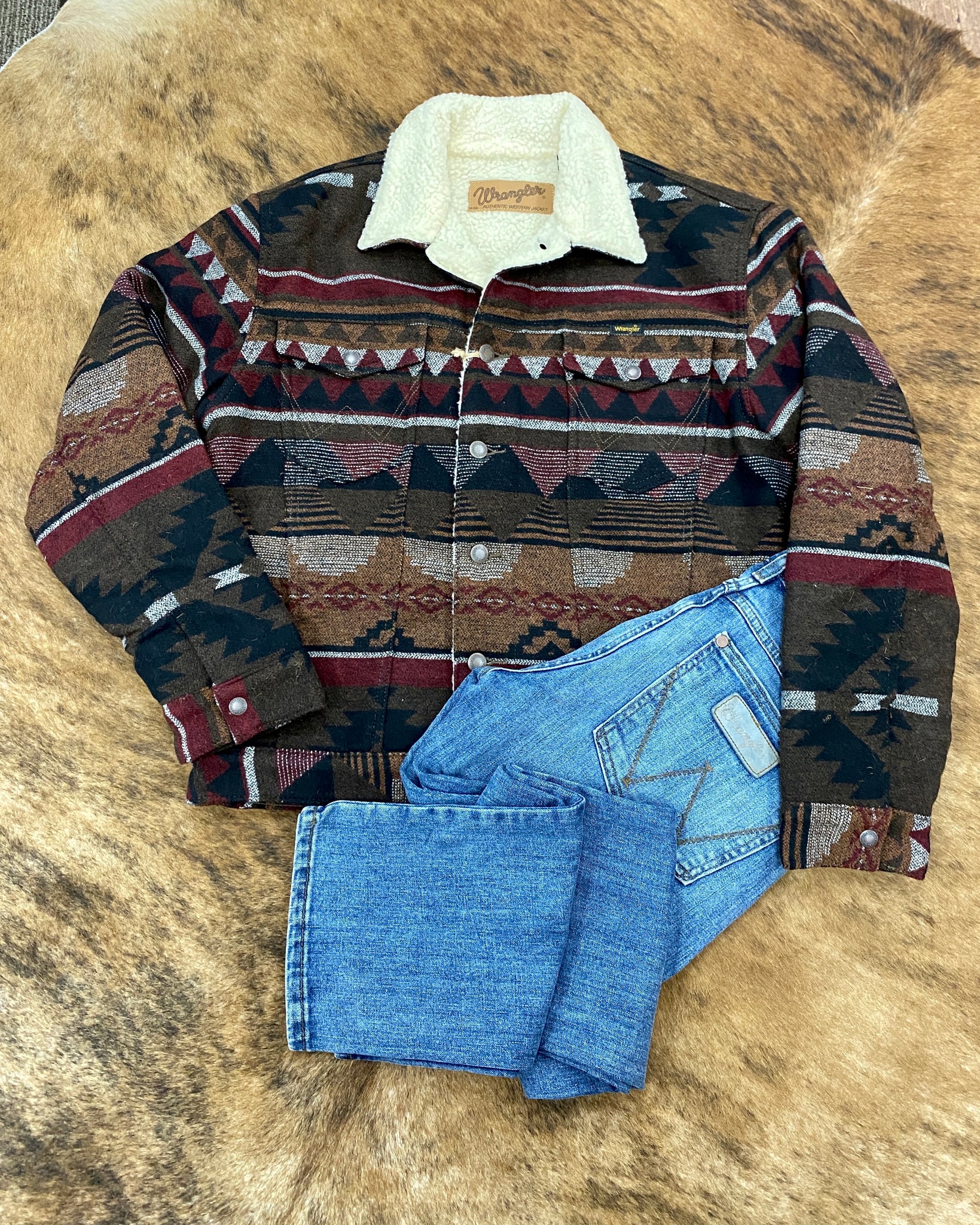 Wrangler Sherpa Lined Aztec Jacket – Rustic Soul