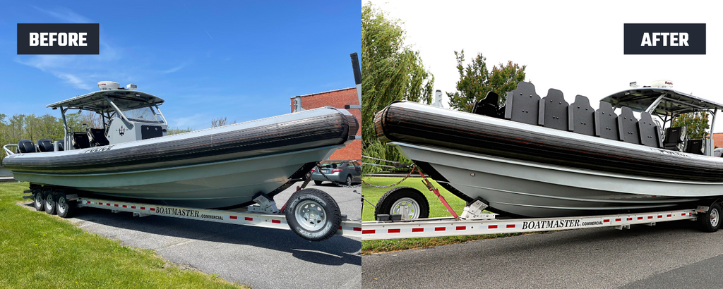 Before and after photo of Hardwire LLC's ballistic armor on Maryland's Department of Natural Resources boat