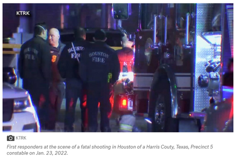 KTRK - First responders at the scene of a fatal shooting in Houston of a Harris Couty, Texas, Precinct 5 constable on Jan. 23, 2022.