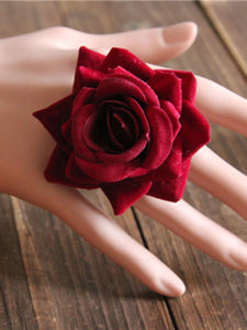 Gothic Lolita Rings Burgundy Silk Rose Lolita Rings